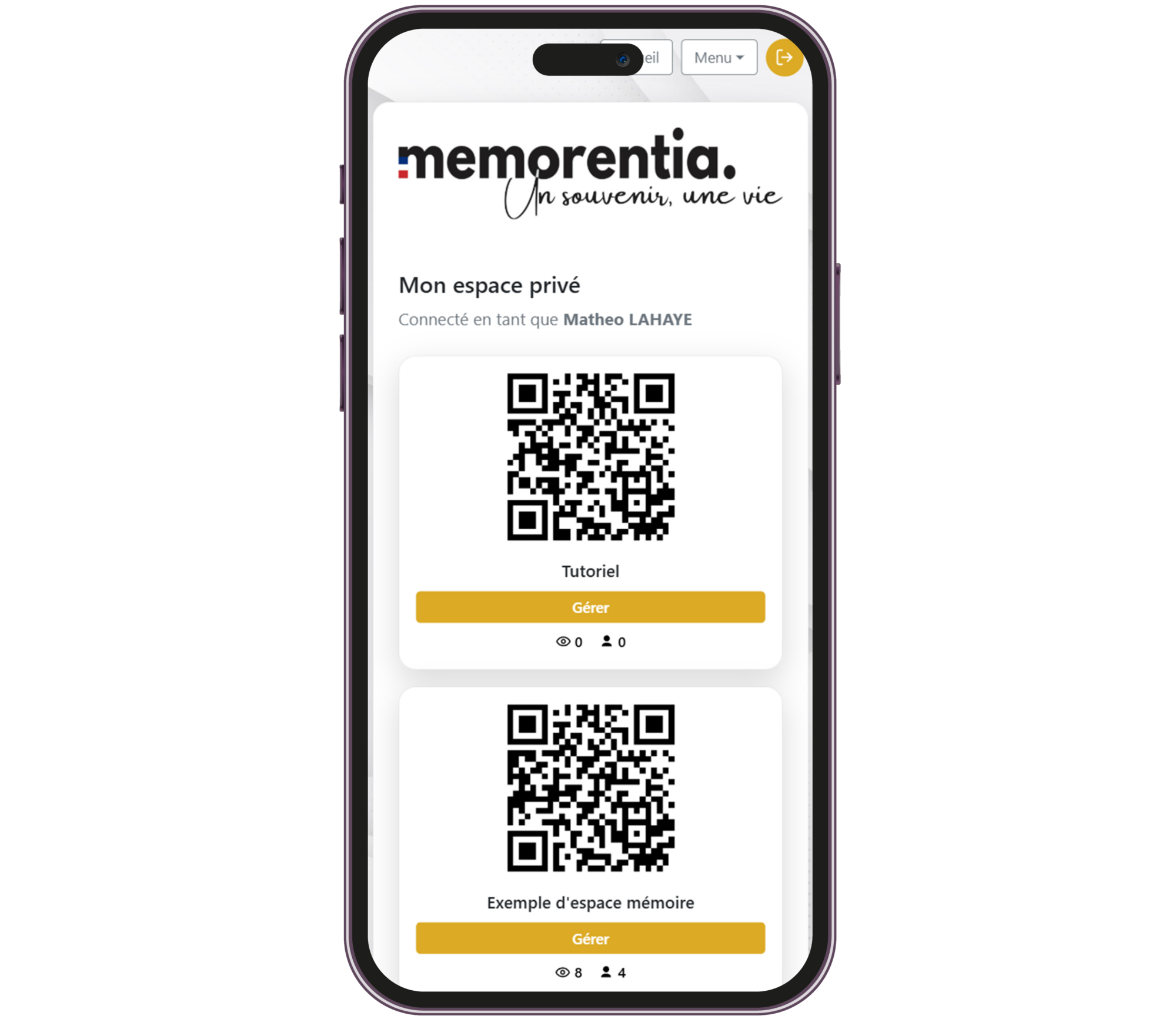 Accès au profil souvenir